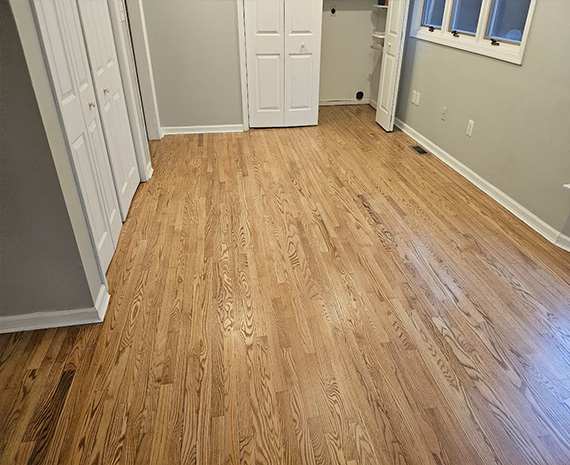 Medford Lakes kitchen wood floor refinihsed