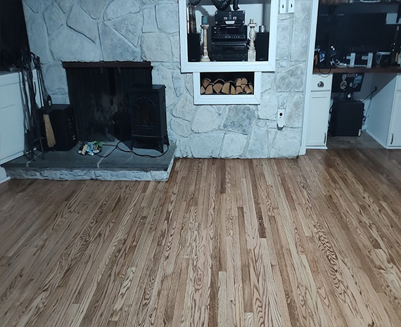 Medford Lakes red oak hardwood family room refinished