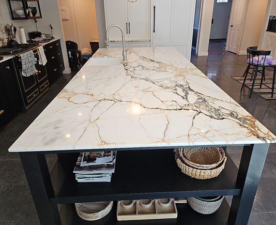 Re-honed and polished marble kitchen island