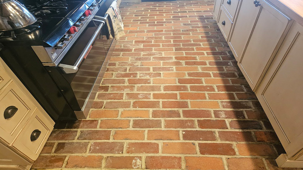 Moorestown home cleaned brick kitchen floor