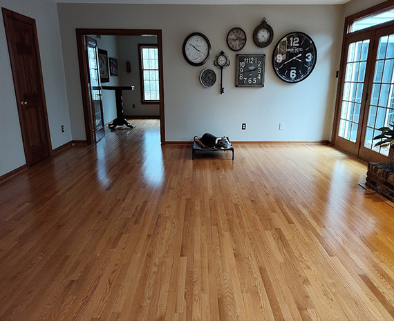 Shamong family room red oak floor before refinishing