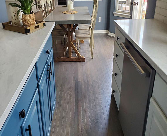 gray stained kitchen floor