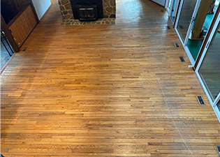 Finish worn from sand and grit on hardwood floor, Red Oak Floor Scratched Traffic Areas, Sand Exterior Causes Worn Traffic Areas on Hardwood Floor, Scratched & Damaged Hardwood from Sandy Environment