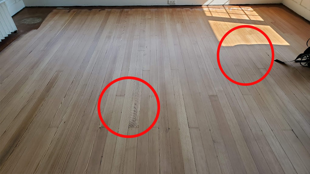 pet urine & water damage sanded out old vintage pine floor