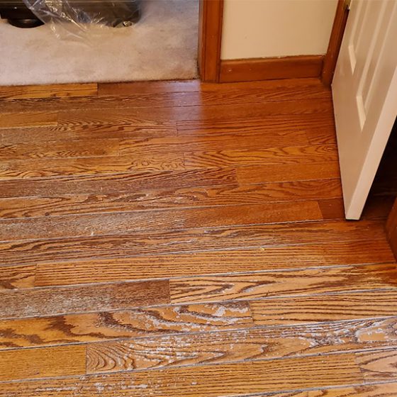 worn red oak hardwood floor, drop in vent