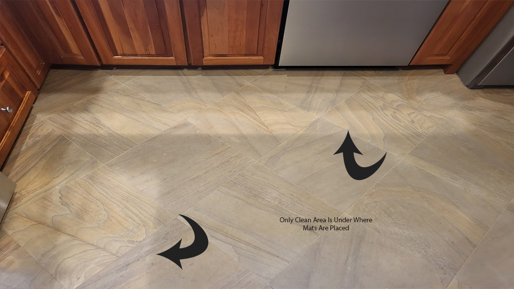 Gel Mats protect sandstone floor from grease and cooking