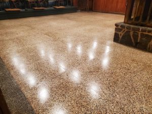 Terrazzo floor cleaned and waxed