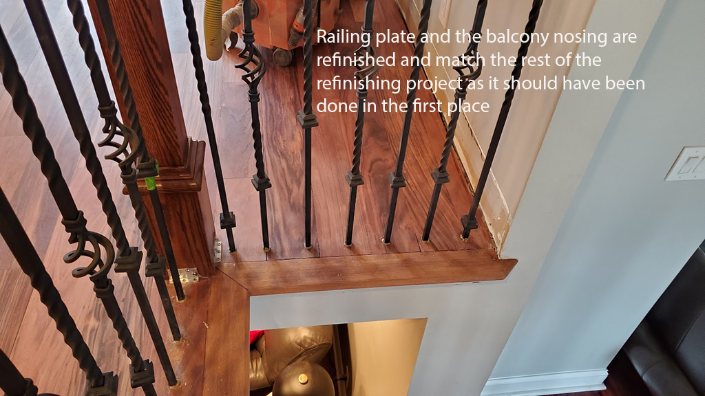 Red oak railing plate & balcony nosing refinished