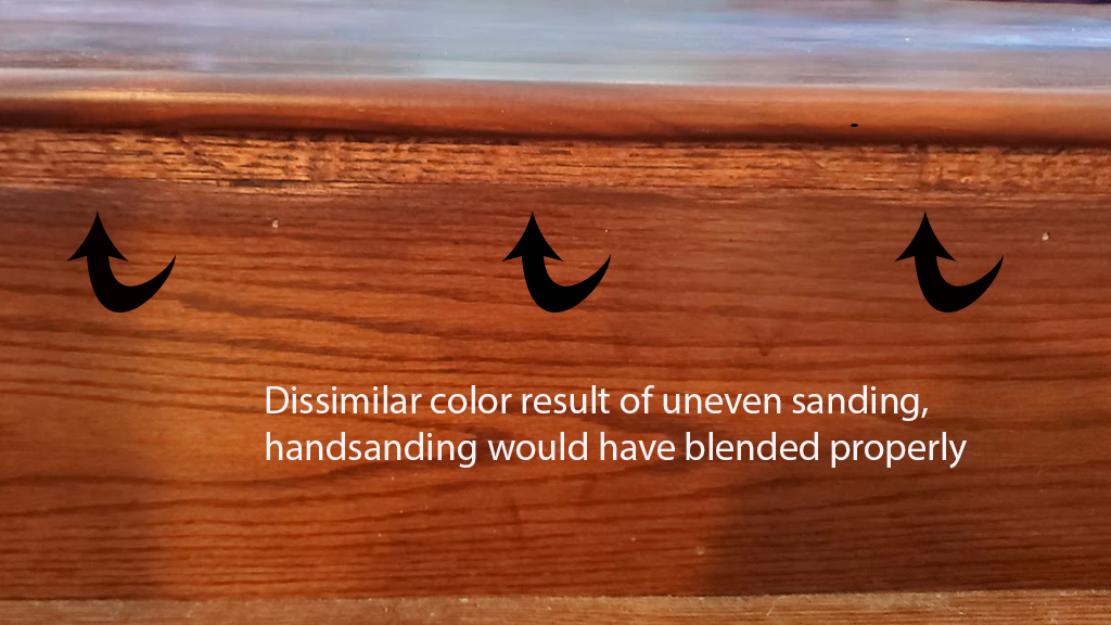 Uneven sanding creates color differential on hardwood