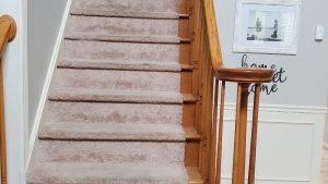 Cheap stair install- carpet over plywood with 3" tread reveal