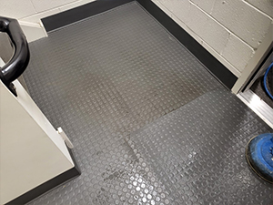 steam clean versus dirty rubber studded floor