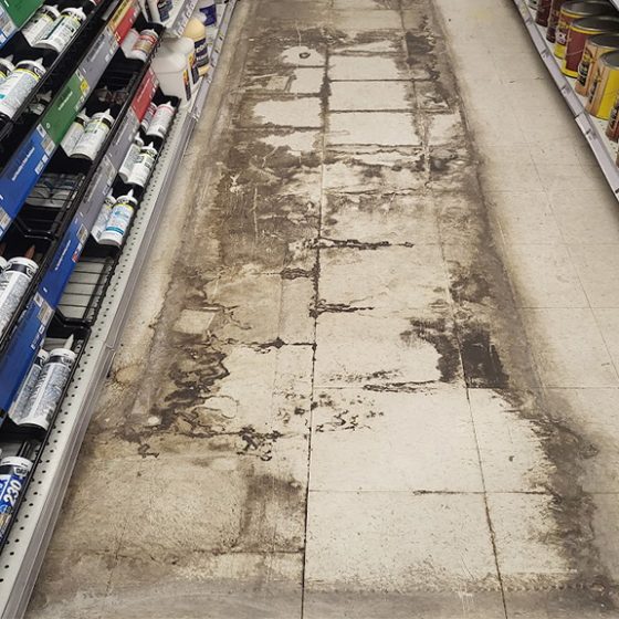 dirty VCT hardware floors after aisles relocated in Westmont