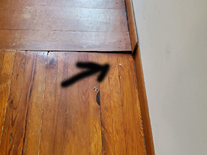 Medford Lakes uneven pine floor transition
