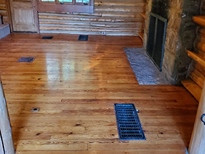 Lodge room heart pine floor
