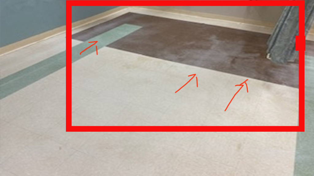 Hospital ER VCT spillage affects floor appearance