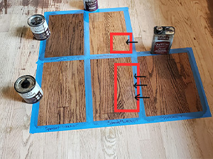 stain choice to cover most pad damage on hardwood floor
