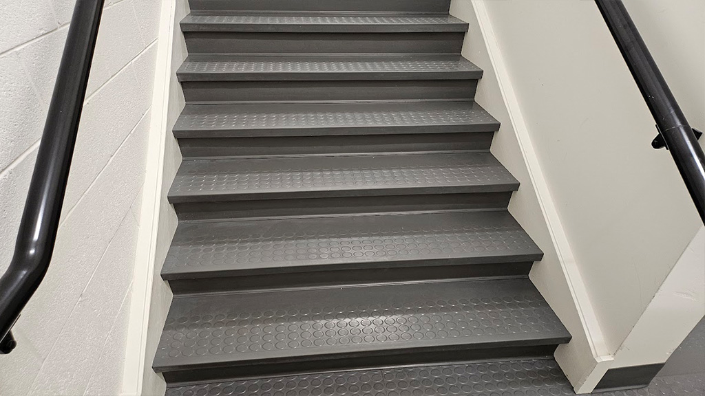 fresh cleaned rubber studded stairs after steam cleaning