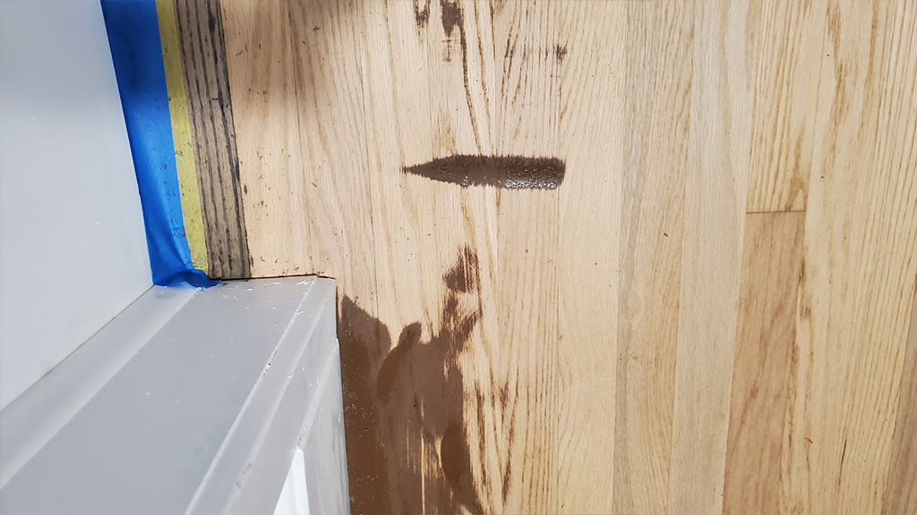 hardwood floor deep drum mark flaw
