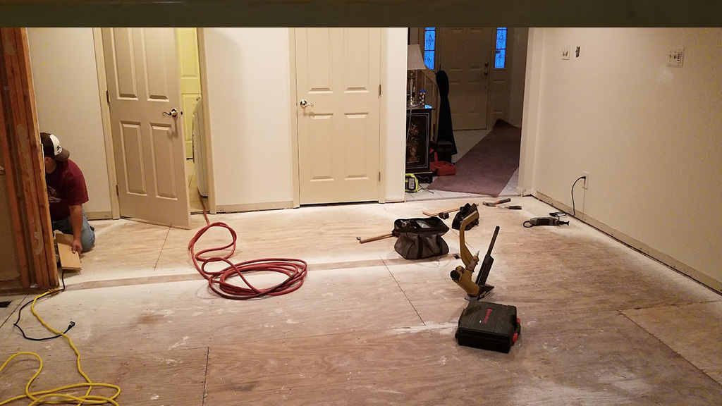 Mt Laurel upstairs hall subfloor before wood install