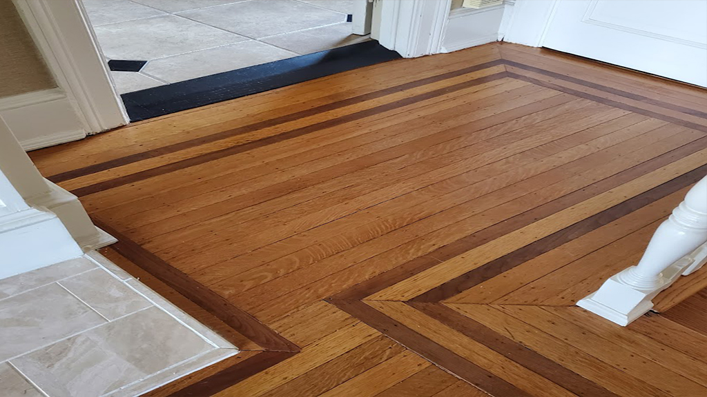 quartersawn red oak traffic lane mahogany stripe refinished