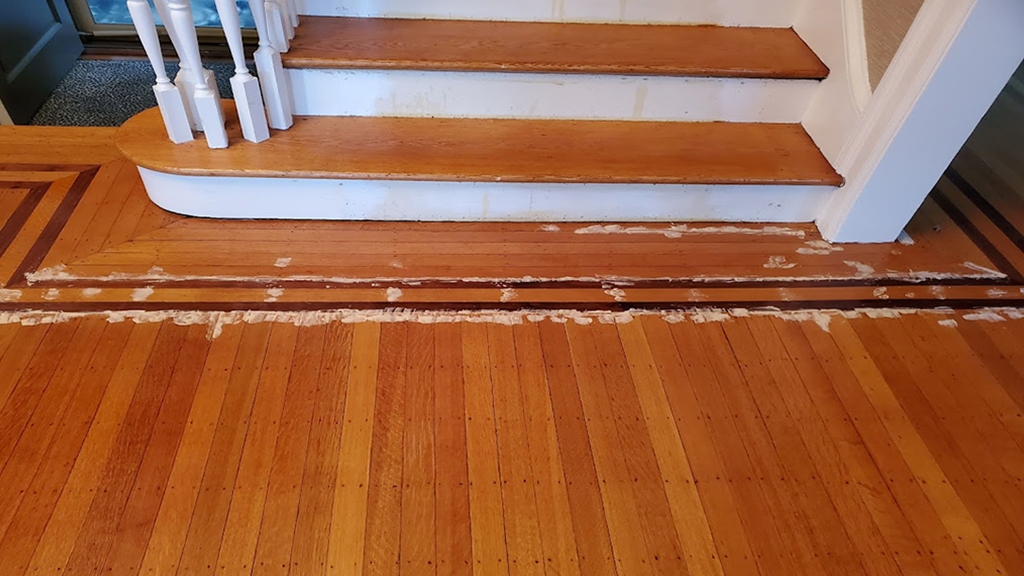 mahogany accent striping quartersawn hardwood during repair