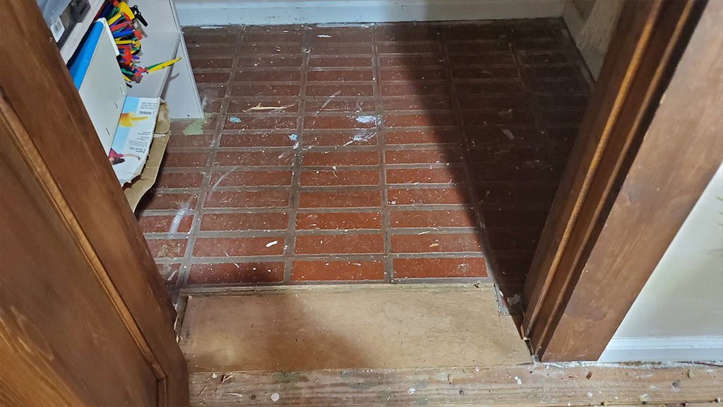 cherry hill closet subfloor to be prepped for prefinished hardwood floor