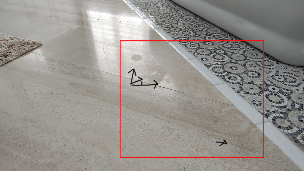 Travertine bathroom floor etch marks New Hope