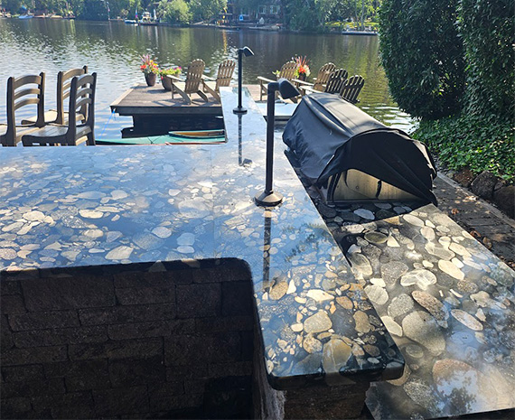 black marinace granite outdoor kitchen counter
