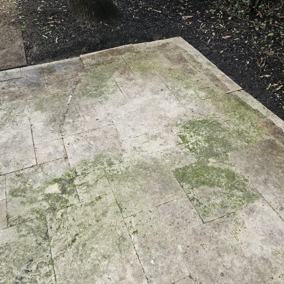 weathered travertine patio