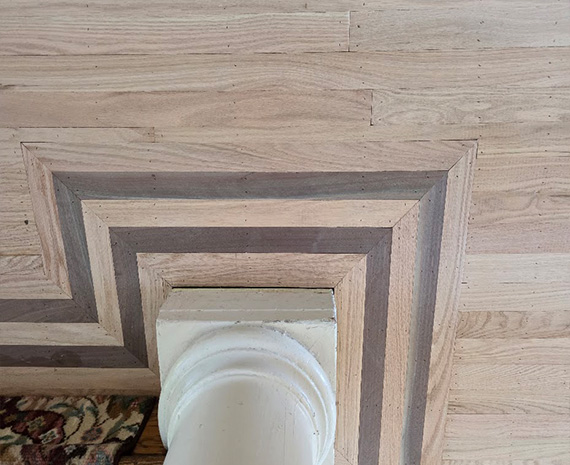 New walnut rim installed around column