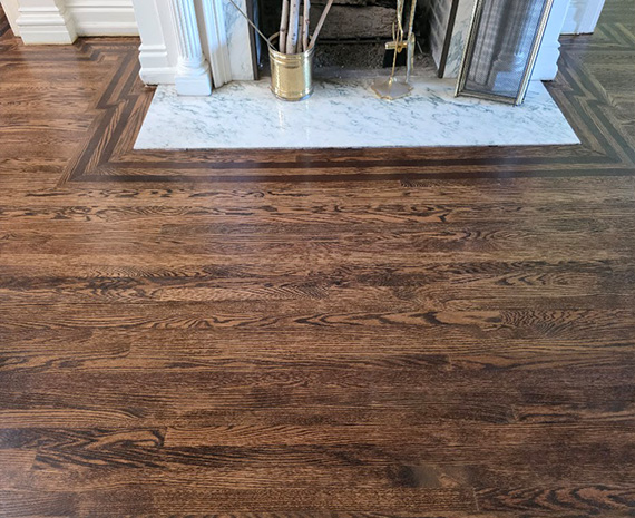 stained red oak & walnut stripe trim