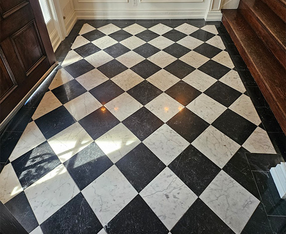 Black & White Marble Floor we restored in Riverton