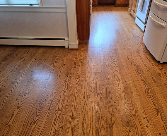 screen & top coat wood floor Riverton riverfront home
