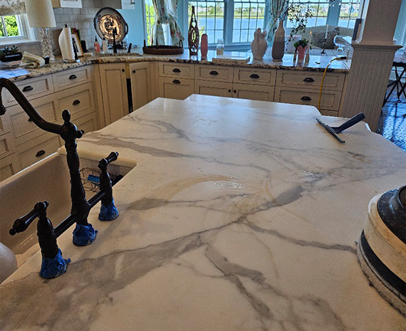 Marble counter restoration in progress