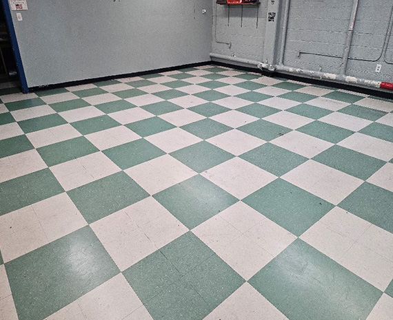 Cleaned VCT ready for wax at St Peter School