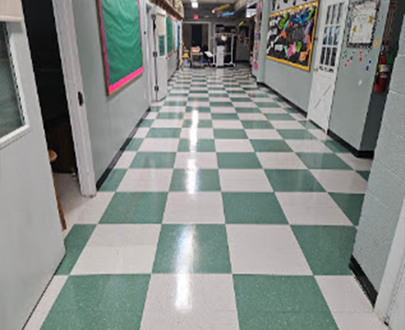 Green & White VCT refinished in Merchantville NJ 's Catholic School