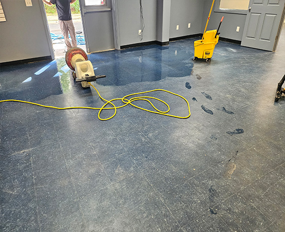 Bayville VCT lobby stripping underway