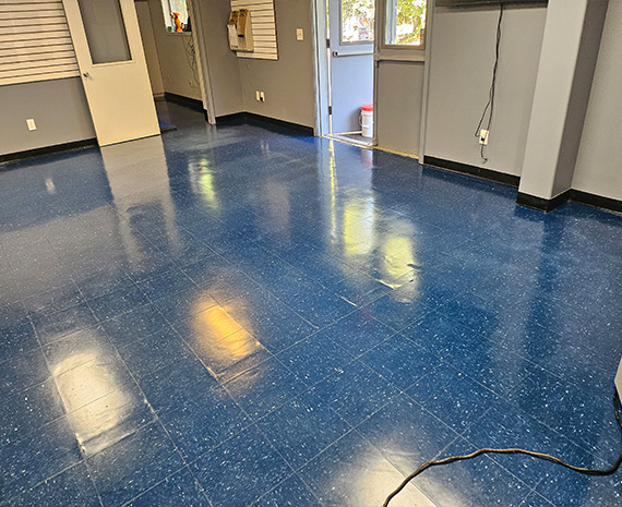VCT floor is waxed and renewed