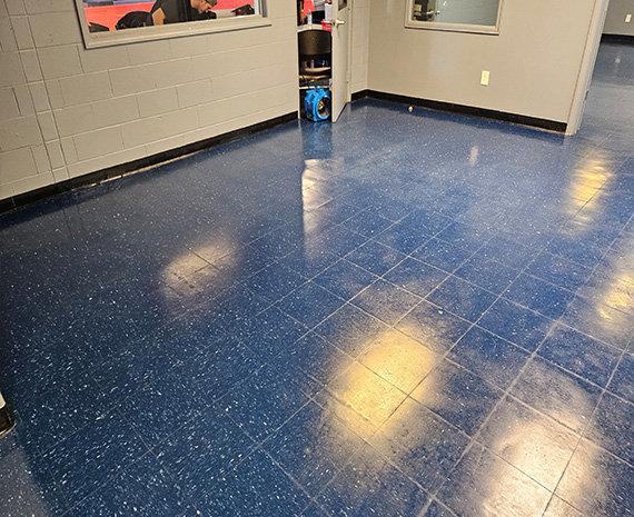 Bayville VCT floor is stripped, shined & ready for action