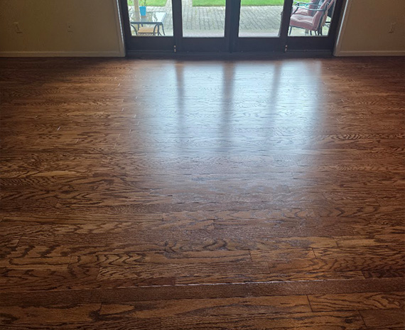 Finished engineered hardwood family room over radiant heating system in Mullica Hill.